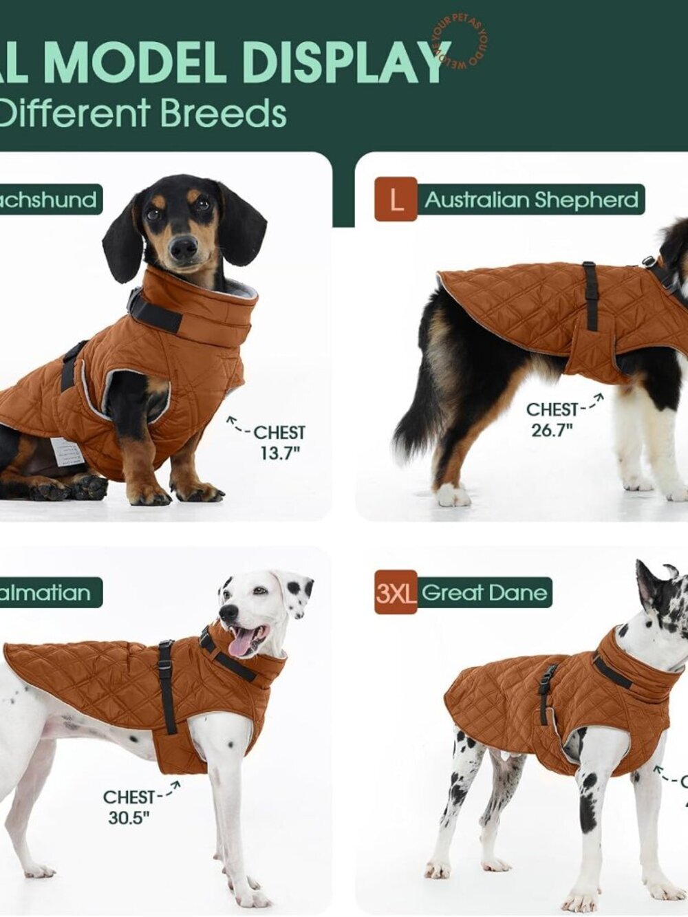 Kuoser Dog Coat Warm Fleece Lining Turtleneck Dog Jacket with Harness Built-in